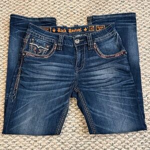 Buckle Rock Revival Goncalo Mens Size 31x32 Bootcut Blue Dark Wash Denim Jeans